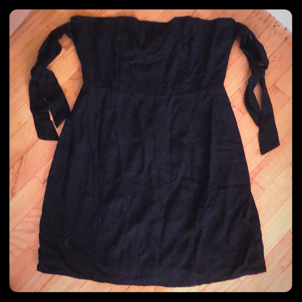 Strapless black mini cotton dress with ties